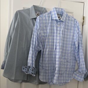 Two Joseph Abboud Blue and Green and Blue and White Checkered Shirts